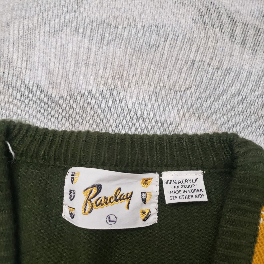 Vintage Barclay Argyle Sweater Mens Large Green V-Neck Knit Preppy Pullover - Picture 4 of 8